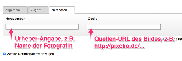 Screenshot: optionale Felder Herausgeber und Quelle