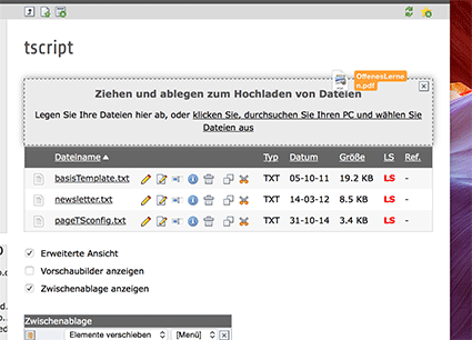 Dateien via Drag&Drop hochladen